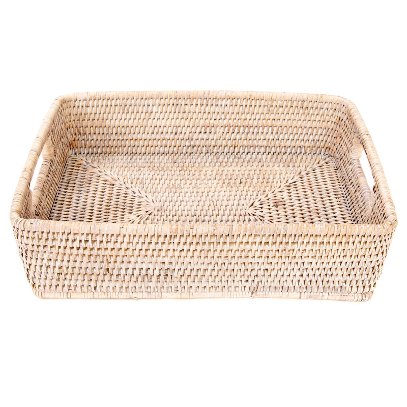 Dotted Line™ Rattan Rectangular Basket with Rounded Corners and Cutout